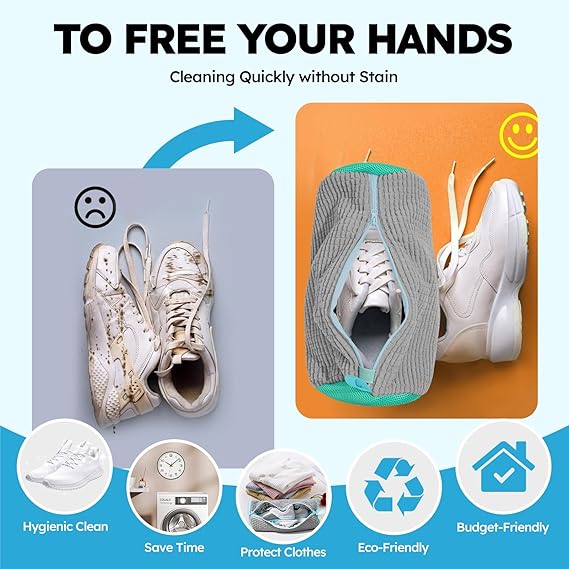 Shoe washing machine bag, Laundry shoe pouch for washer and dryer, Reusable and Durable Zipper Plush Washing Machine Bag for Sneakers, Delicates and Toys