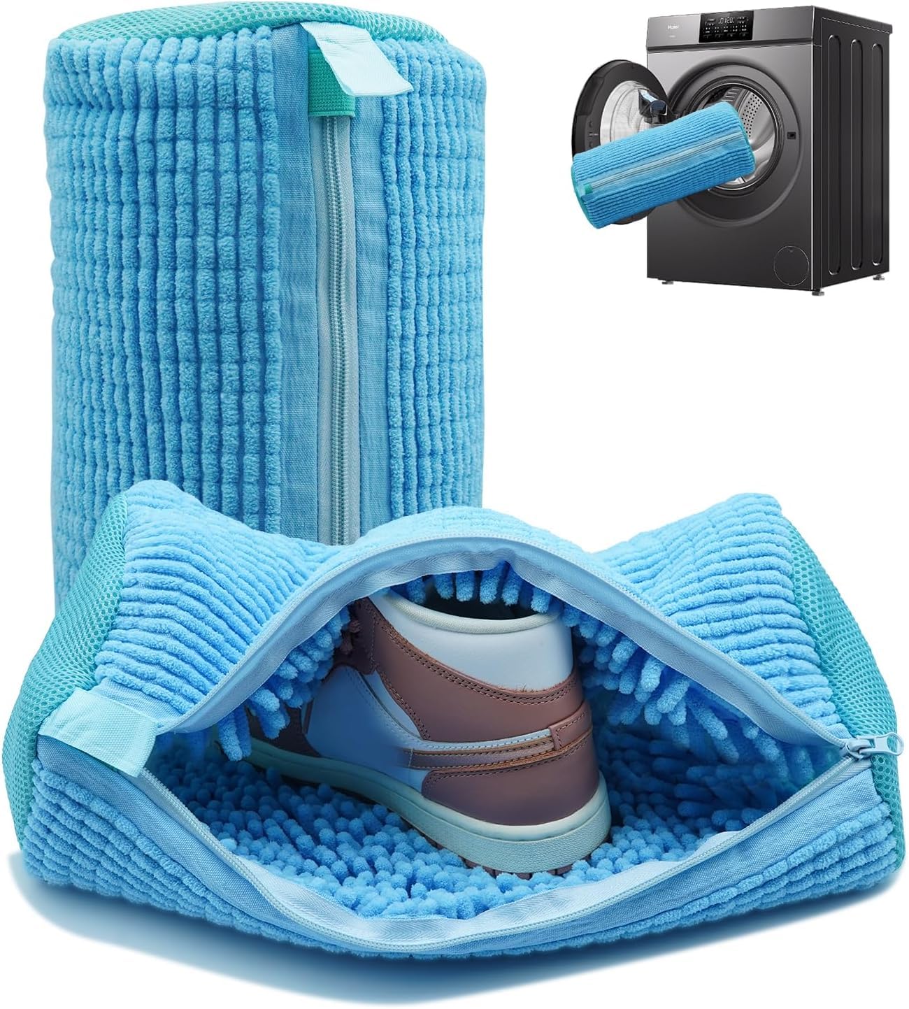 Shoe washing machine bag, Laundry shoe pouch for washer and dryer, Reusable and Durable Zipper Plush Washing Machine Bag for Sneakers, Delicates and Toys