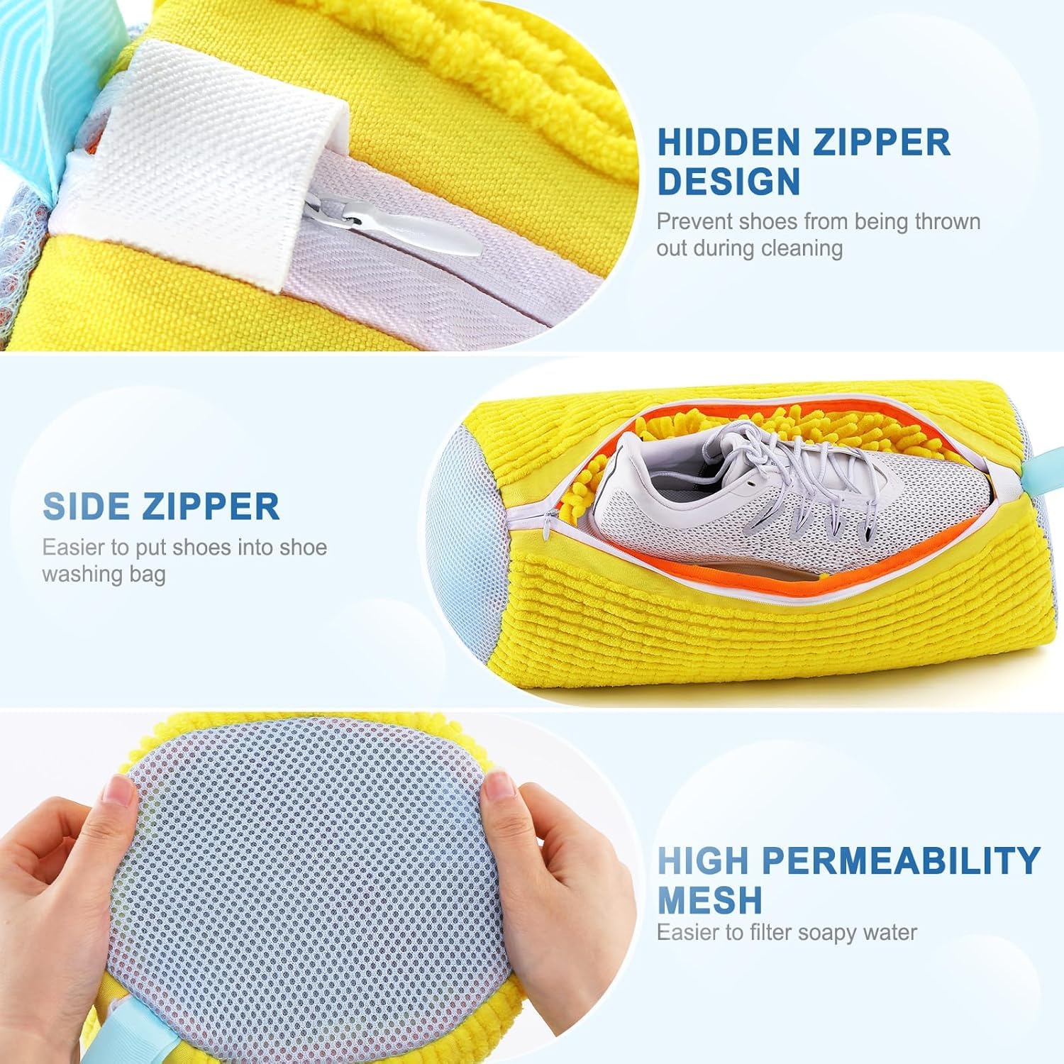 Shoe washing machine bag, Laundry shoe pouch for washer and dryer, Reusable and Durable Zipper Plush Washing Machine Bag for Sneakers, Delicates and Toys