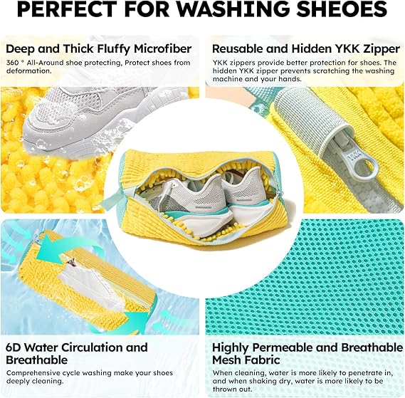 Shoe washing machine bag, Laundry shoe pouch for washer and dryer, Reusable and Durable Zipper Plush Washing Machine Bag for Sneakers, Delicates and Toys