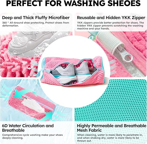 Shoe washing machine bag, Laundry shoe pouch for washer and dryer, Reusable and Durable Zipper Plush Washing Machine Bag for Sneakers, Delicates and Toys