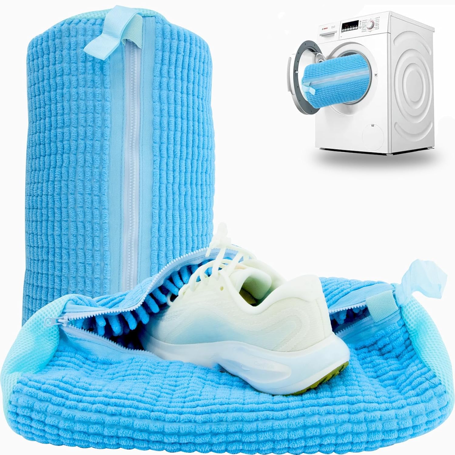 Shoe washing machine bag, Laundry shoe pouch for washer and dryer, Reusable and Durable Zipper Plush Washing Machine Bag for Sneakers, Delicates and Toys