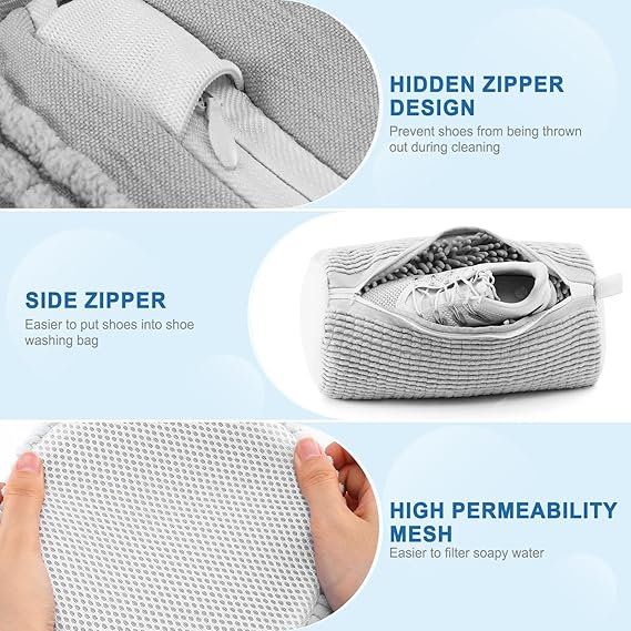 Shoe washing machine bag, Laundry shoe pouch for washer and dryer, Reusable and Durable Zipper Plush Washing Machine Bag for Sneakers, Delicates and Toys