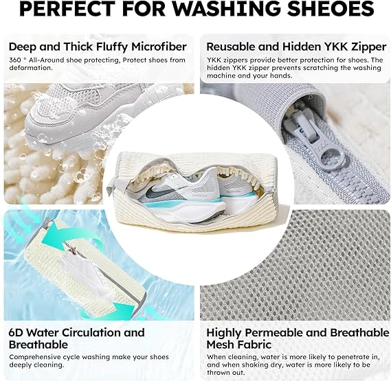 Shoe washing machine bag, Laundry shoe pouch for washer and dryer, Reusable and Durable Zipper Plush Washing Machine Bag for Sneakers, Delicates and Toys