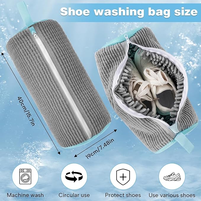 Shoe washing machine bag, Laundry shoe pouch for washer and dryer, Reusable and Durable Zipper Plush Washing Machine Bag for Sneakers, Delicates and Toys