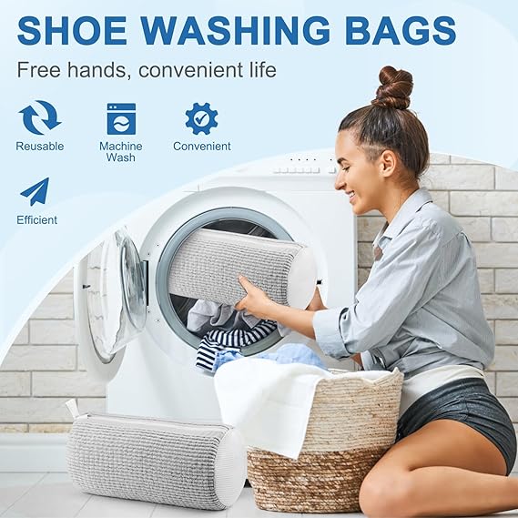Shoe washing machine bag, Laundry shoe pouch for washer and dryer, Reusable and Durable Zipper Plush Washing Machine Bag for Sneakers, Delicates and Toys