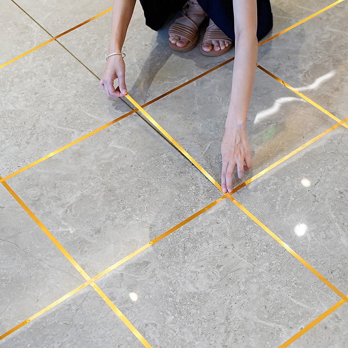 Tile stickers for flooring, tiles gap tape waterproof filling sticker,Self-Adhesive ceramic,marble Wall & Floor Decor Tape (0.5 cm * 50 Meter)
