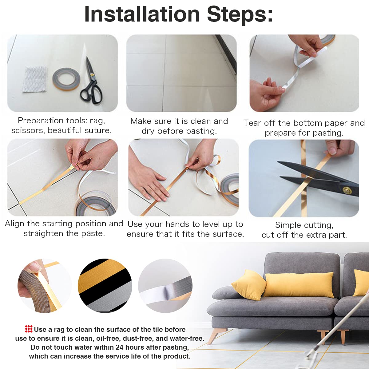 Tile stickers for flooring, tiles gap tape waterproof filling sticker,Self-Adhesive ceramic,marble Wall & Floor Decor Tape (0.5 cm * 50 Meter)