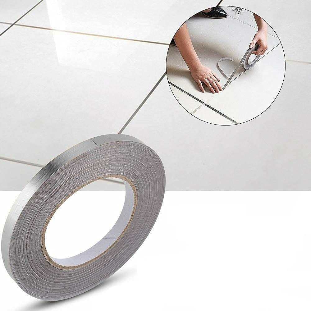 Tile Stickers Decorative Floor Wall Sticker Foil Line Peel and Stick Adhesive Waterproof Gap Cover for Kitchen Bathroom Living Room Bedroom (1pc Roll) Silver (50 mtr)