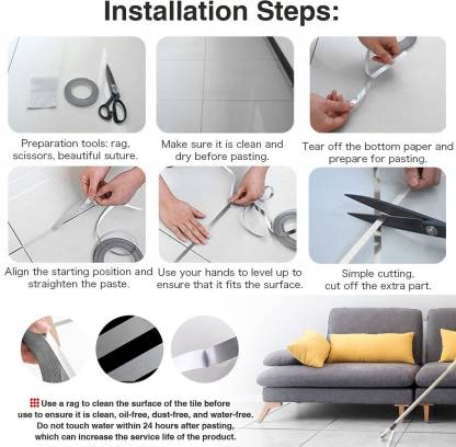Tile Stickers Decorative Floor Wall Sticker Foil Line Peel and Stick Adhesive Waterproof Gap Cover for Kitchen Bathroom Living Room Bedroom (1pc Roll) Silver (50 mtr)