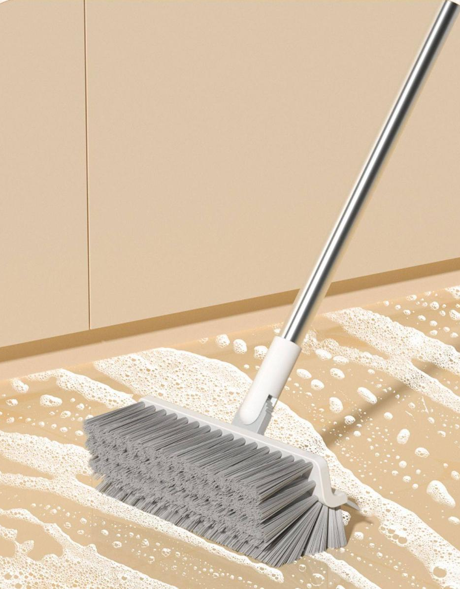 3 in 1 Multifunctional Floor Scrub Brush with Long Handle180°Rotating Stiff Bristle Scrape Brush for Cleaning Wall Corner Patio Bathroom Garage Kitchen Wall Deck Tub Tile