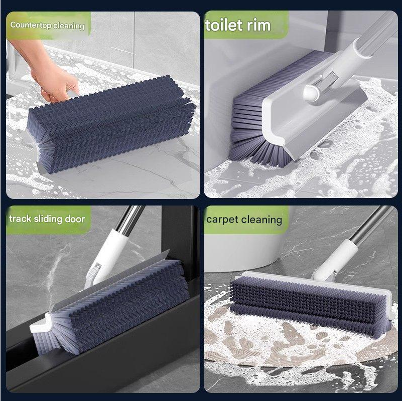 3 in 1 Multifunctional Floor Scrub Brush with Long Handle180°Rotating Stiff Bristle Scrape Brush for Cleaning Wall Corner Patio Bathroom Garage Kitchen Wall Deck Tub Tile