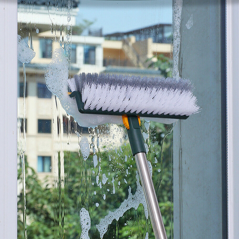 3 in 1 Multifunctional Floor Scrub Brush with Long Handle180°Rotating Stiff Bristle Scrape Brush for Cleaning Wall Corner Patio Bathroom Garage Kitchen Wall Deck Tub Tile