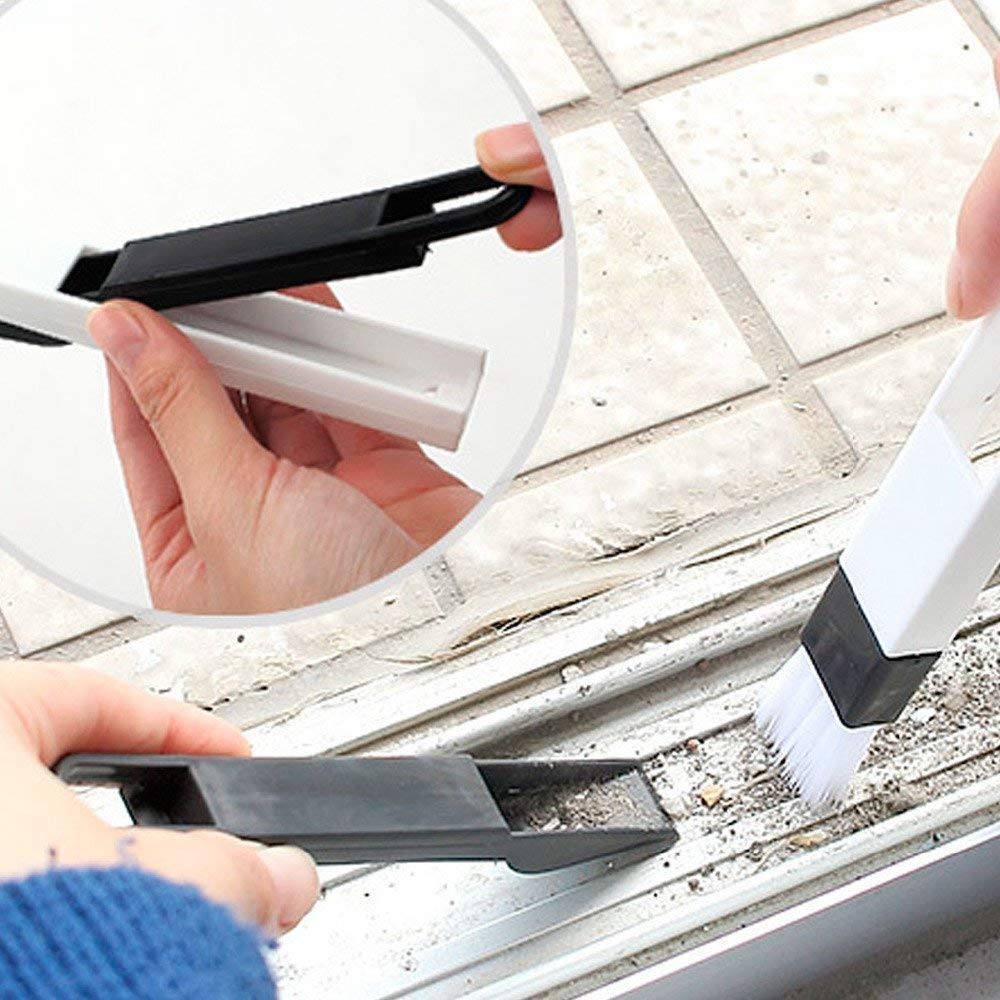 Plastic Corners & Edges Dust Multipurpose Use Cleaning Brush for Window Frame, Keyboard with Mini Dustpan, 2-Pieces