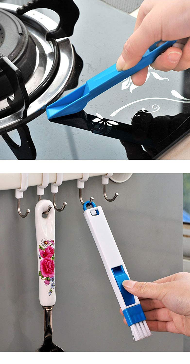Plastic Corners & Edges Dust Multipurpose Use Cleaning Brush for Window Frame, Keyboard with Mini Dustpan, 2-Pieces