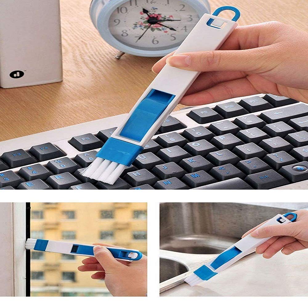 Plastic Corners & Edges Dust Multipurpose Use Cleaning Brush for Window Frame, Keyboard with Mini Dustpan, 2-Pieces